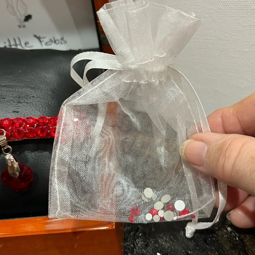 NWOT, Swarovski crystals Little Fabs Red Cat collar w/ box and xtra crystals.